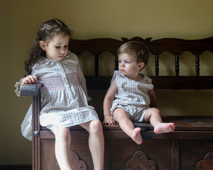 Macarena Dress, Beige Gingham
