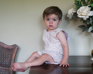 Charles Romper, Beige Gingham