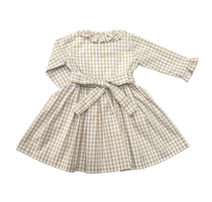 Macarena Dress, Beige Gingham